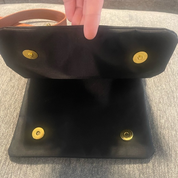 RARE Longchamp Le Pliage Nylon Black & Brown Folding Shoulder Bag FREE SHIPPING - Picture 8 of 14